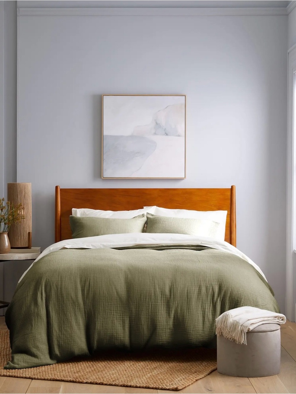 Quince Organic Cotton Gauze Duvet Cover Set King/Cali King Color: Olive - Picture 3 of 7